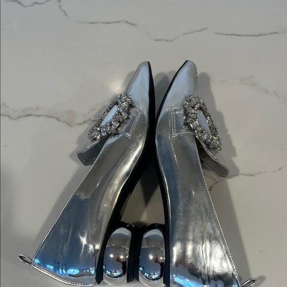 Jeffrey Campbell Viona Crystal Embellished Silver Pointed Toe Loafers size 7.5 - Picture 9 of 13